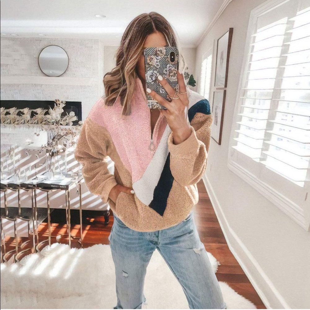 NWOT Oversized Color block Sherpa